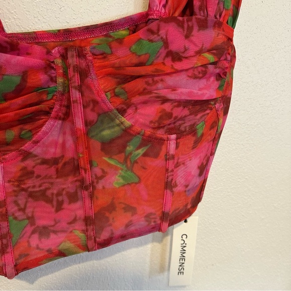 Floral Mesh Corset Pink & Red Crop Top (Similar to Blogger Fav from Zara) - Picture 5 of 6